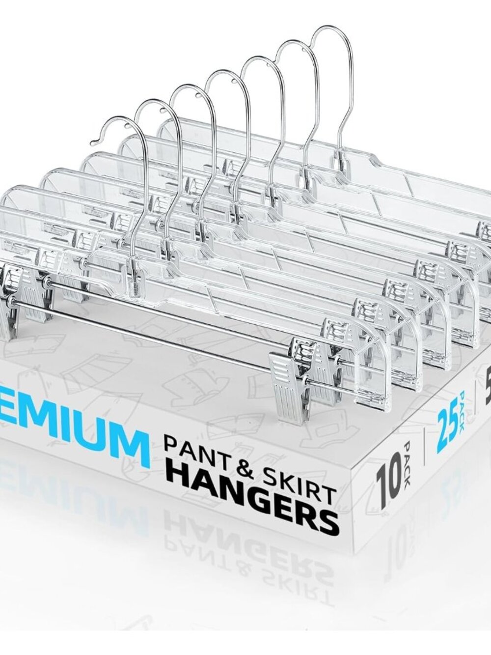 Clear Pants Hangers with Clips 25 Pack, Non-Slip Skirt Hangers for Women, Upgrad
